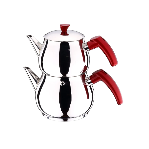 Arzu Çelik Kırmızı Elegant Küre Süper Mini Boy Çaydanlık Takımı Demlik: 0.50 Lt. • Suluk :1.25 Lt
